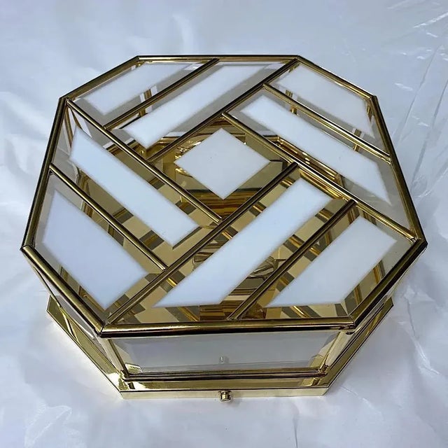 1970s 1970s a Italian Mid-Century Modern Brass and Glass Ceiling Light For Sale - Image 5 of 11