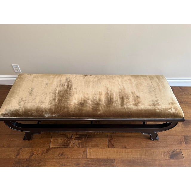Drexel Heritage Custom Upholstered Dark Wood Bench For Sale - Image 11 of 12