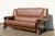 1970s Vintage 1970s Brown Leather Sofa With Sculptural Wood Frame, Attached Cushions & Postmodern Modernist Design For Sale - Image 5 of 18