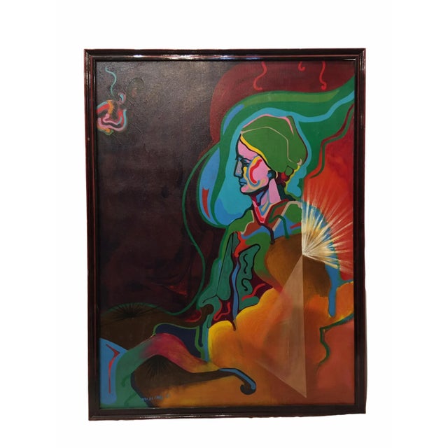 Vintage Mid-Century Colorful Figurative Abstract Oil on Canvas Portrait Painting For Sale - Image 12 of 12