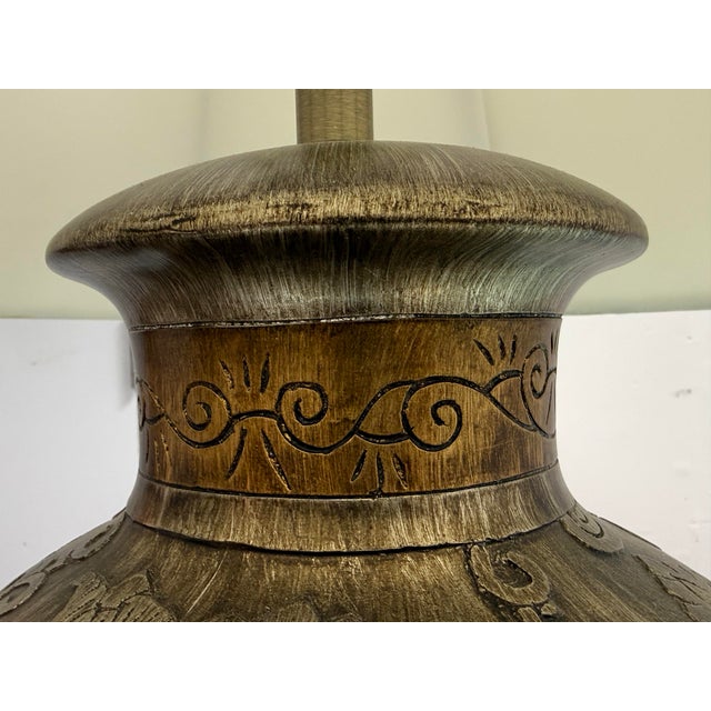 Gray Gilded Botanical Relief Table Lamp For Sale - Image 8 of 12