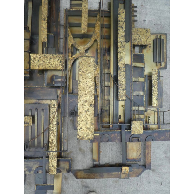 1970s Large Mid-Century Silvio Giovenetti Brutalist Cityscape Wall Art For Sale - Image 5 of 13