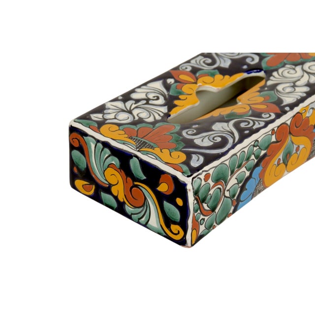 Talavera Hand Painted Terracotta Tissue Box Cover For Sale - Image 4 of 6