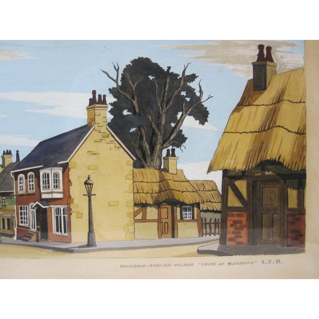 1960s Framed English Village “Crime at Blossoms” Watercolor signed by L.E.R. For Sale In Austin - Image 6 of 7