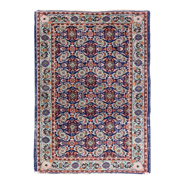 Vintage Turkish Sparta Oushak Rug in Deep Blue, Red, and Green 3'0 X 5'0 For Sale