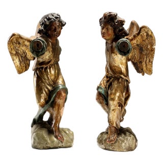 Angels in Carved, Lacquered and Gilded Wood, Set of 2 For Sale