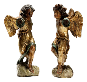 Angels in Carved, Lacquered and Gilded Wood, Set of 2