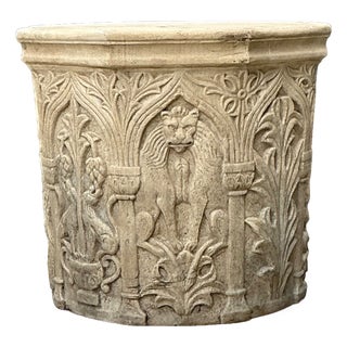 Vintage Cast Stone Lions Head Table Pedestal For Sale