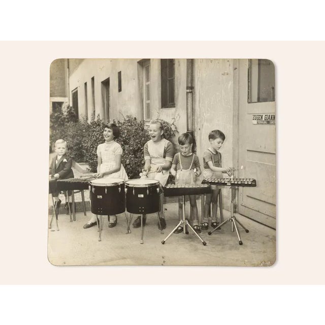 Drumming Kids, Black & White Photograph on Wooden Board, 1940s For Sale - Image 11 of 11