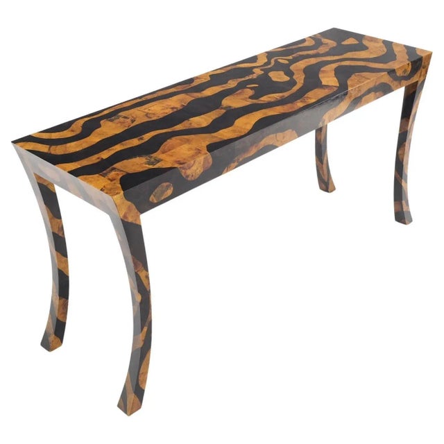 Modern Tiger Pattern Tessellated Stone Cabriole Legs Console Sofa Table For Sale - Image 13 of 13
