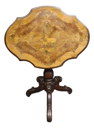 Victorian Black Forest Style Marquetry Walnut & Satinwood Occasional Table