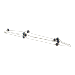 Alexis Lahellec Paris Extra Long Silvered Metal Necklace With Blue Ceramic Beads