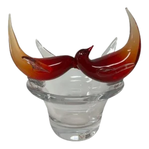 Murano Glass Redbirds on a Nest