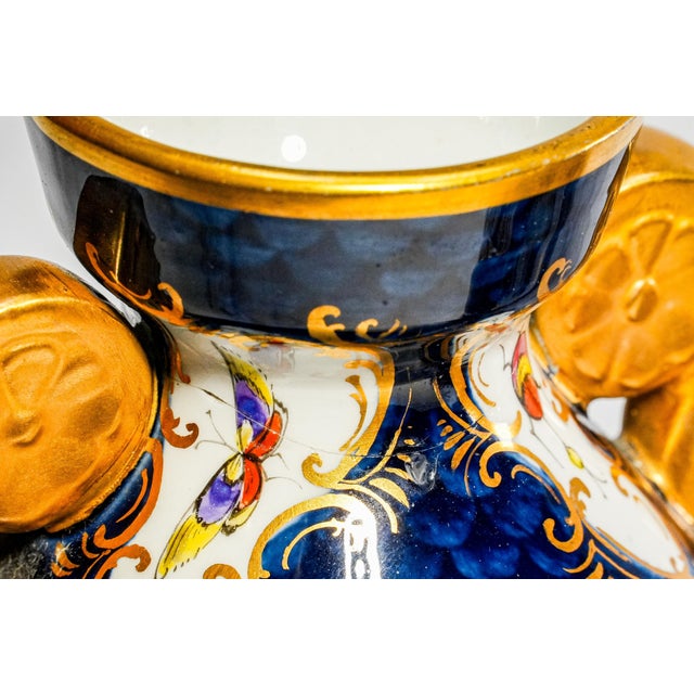 Stunning Pair Blue Gold English Royal Worcester Porcelain Antique Victorian Bird Nature Decorative Vases Home Decor For Sale - Image 12 of 18