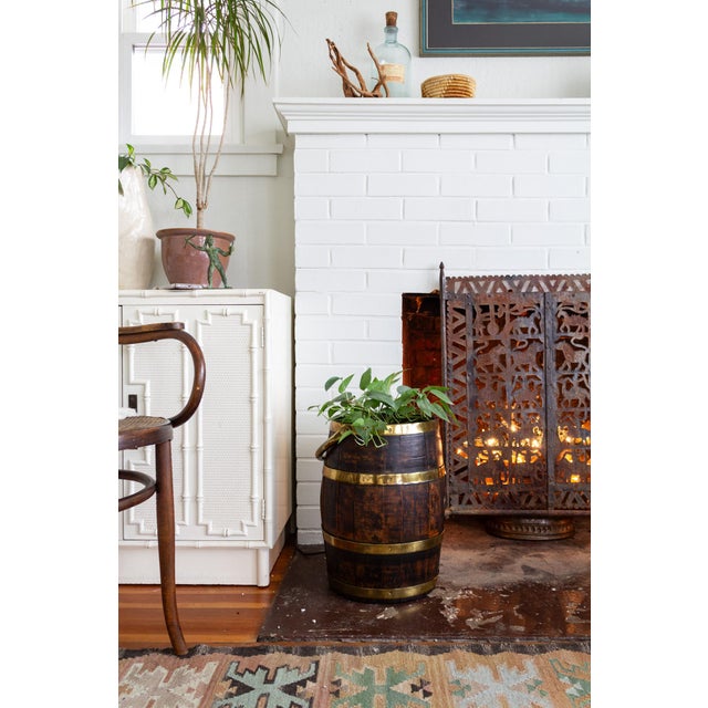 Antique Dutch Wood Cooper Barrel With Brass Hoops and Handle For Sale - Image 4 of 18