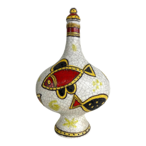 Mid 20th Century Italian Guido Gambone Glazed Ceramic Vessel With Stopper, Signed on Underside