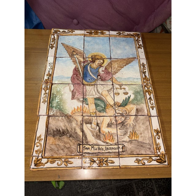 Hand-Painted Mosaic of St. Michael the Archangel, 1950s For Sale - Image 4 of 14