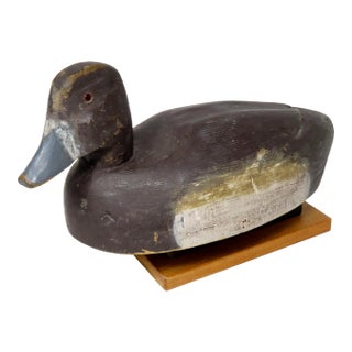 Large Antique American Primative Hand Carved & Painted Wood Duck Decoy With Glass Eyes For Sale