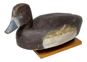 Large Antique American Primative Hand Carved & Painted Wood Duck Decoy With Glass Eyes