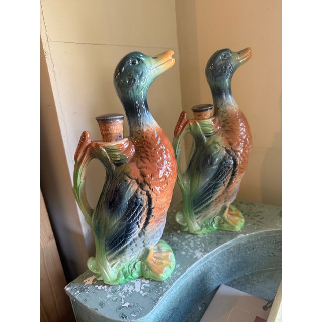 Pair 19th Century French Majolica Duck Decanters For Sale - Image 4 of 7