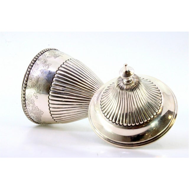 Metal Fluted Silver Candy Box with Engraved Plant Motifs and Knob Lid For Sale - Image 7 of 8