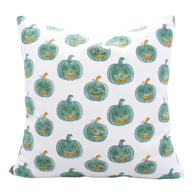Fabdivine Handmade Halloween Pumpkin Block Print Pillow Cover Spooky Cotton Cushion for Sofa, Couch & Chair Size 22x22 For Sale