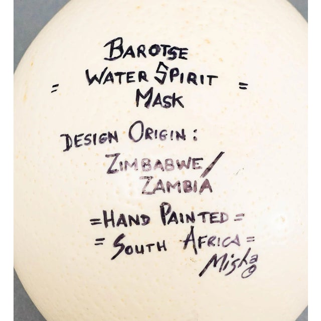 Vintage Misha Zambia Hand Painted Barotse Water Spirit Mask Ostrich Egg & Stand For Sale - Image 9 of 9