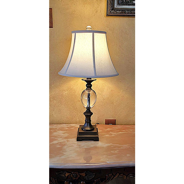 Crystal Ball Urn Lamp With Copper Finish & White Bell Shade – 30” Transitional Accent Lamp For Sale - Image 4 of 18