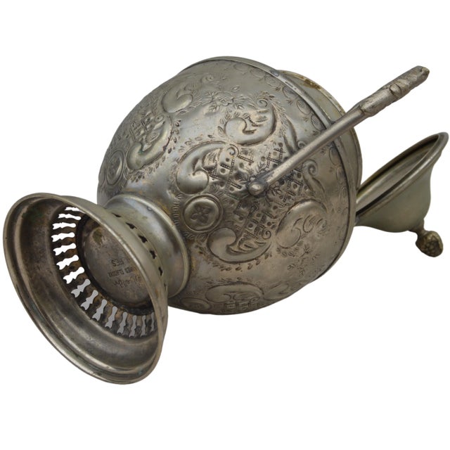 Metal Antique Engraved Moroccan Rustic Silver Urn with Handles For Sale - Image 7 of 8