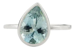 14k White Gold Pear Cut Aquamarine Ring Size 7