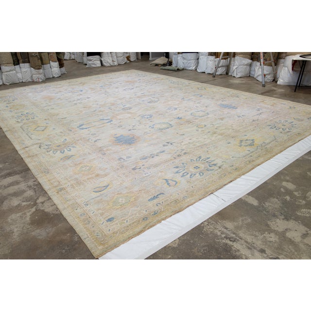 Modern Oversize Modern Sultanabad Blue Handmade Designed Wool Rug For Sale - Image 3 of 8