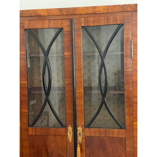 1820 Antique Austrian Viennese Biedermeier Walnut Vitrine Bookcase For Sale - Image 9 of 11