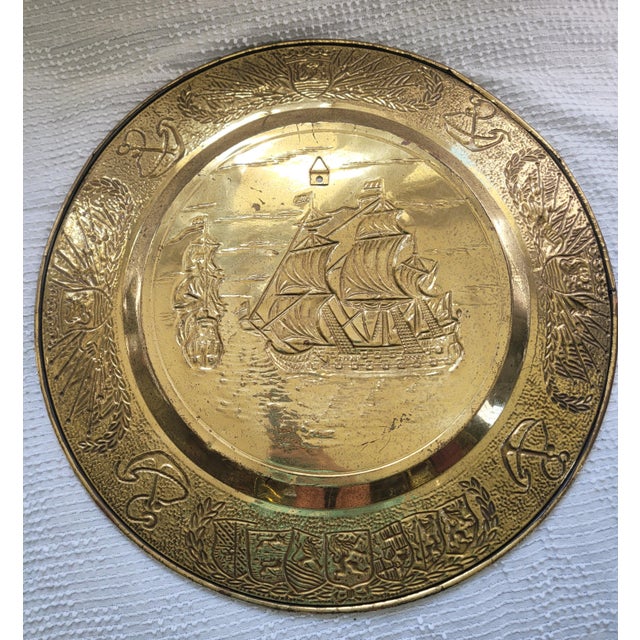 Mid 20th Century Large Mid 20th Century English Repoussé Brass Nautical Wall Plaques - Pair For Sale - Image 5 of 6