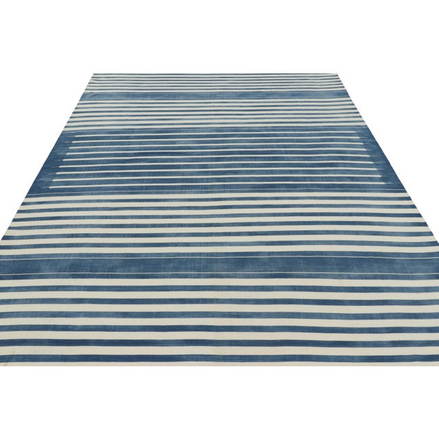 Rug & Kilim Rug & Kilim's Contemporary Dhurrie Rug in Dark Blue and White Stripes - 5x8 For Sale - Image 4 of 9