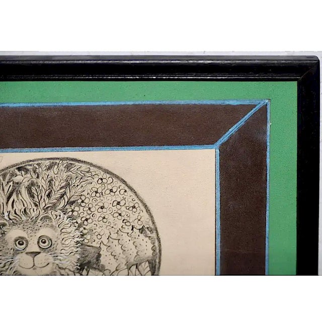 Edward Lupper (1936-2016) "Lion in His Garden" Original Charcoal Drawing C.1960s For Sale In San Francisco - Image 6 of 10