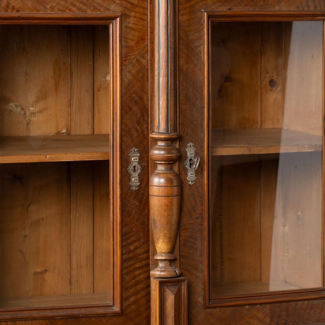 Pair, Late 19th Century Walnut Display Cabinet Bookcases With Glass Panels For Sale - Image 10 of 18