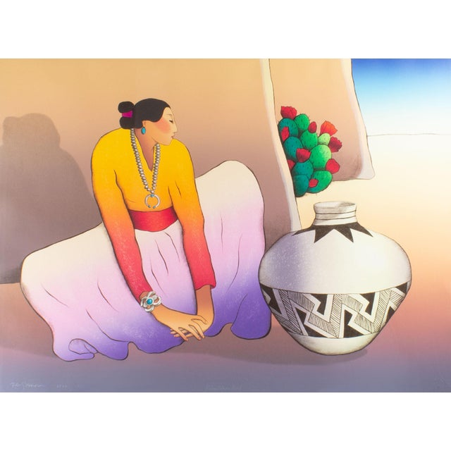 A 1988 lithograph, titled "Silver Bracelet," by the Navajo-American artist Rudolph Carl Gorman (1931-2005). This piece...
