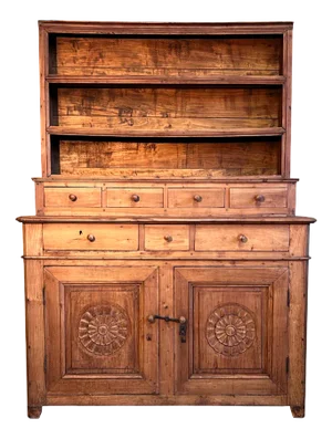 Rustic Cherrywood Plate Credenza, 1800s