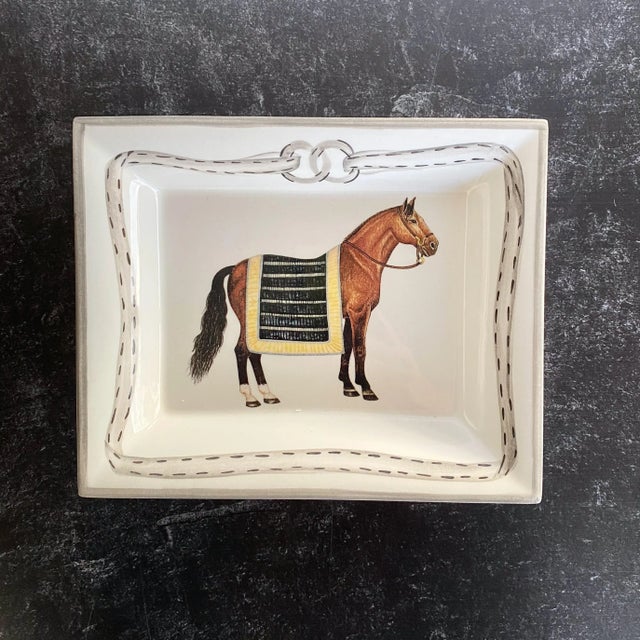 Devon Collection Equestrian Catchall Tray, Horse with Black Stripe, Made in Italy for The Mane Lion. Devon Collection...