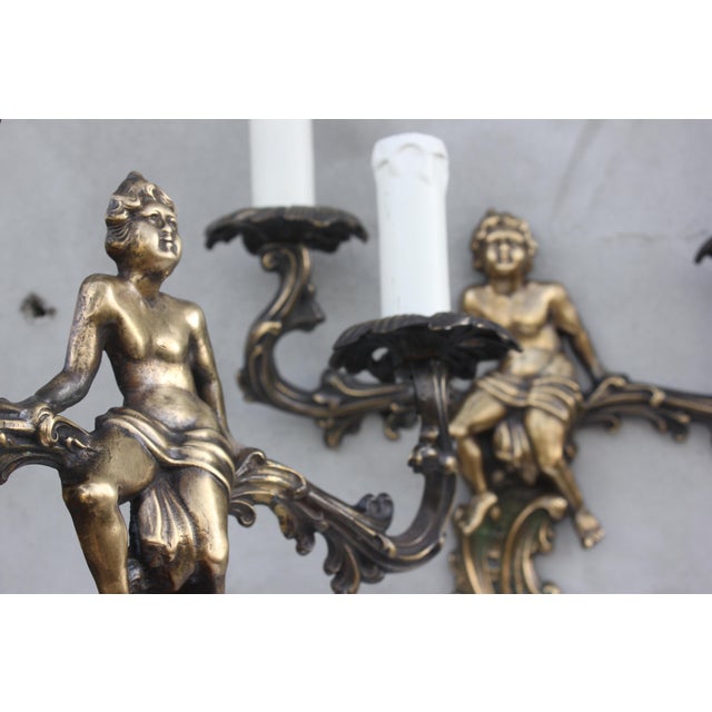 Vintage Baroque Sconces in Brass, 1950s, Set of 2 For Sale - Image 9 of 10