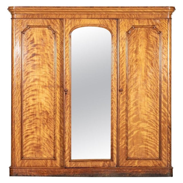 Large English Satin Birch Compactum Wardrobe, 1880s, Set of 5 For Sale - Image 16 of 16