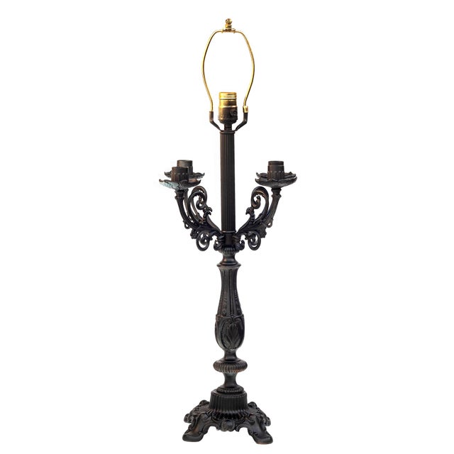 Mid 20th Century Black Lacquered Metal Candelabras Table Lamp With Four Branches For Sale - Image 4 of 8