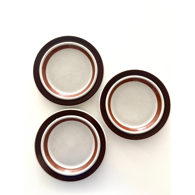Arabia of Finland Rosmarin Brown designed by Ulla Procopé salad plates - set of 3. Rosmarin Brown features brown and rust...