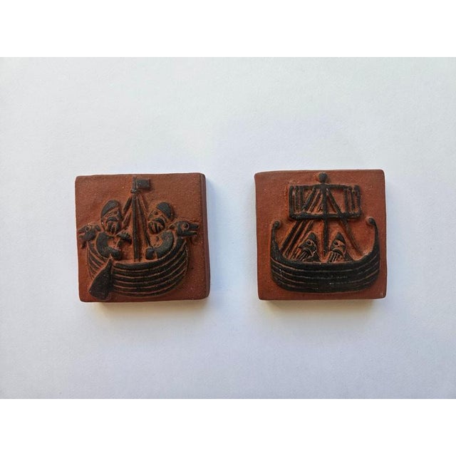 Mid-Century Modern Mid-Century Ceramic Tiles with Viking Motifs from Thyssen, 1960s, Set of 2 For Sale - Image 3 of 11