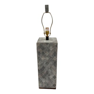 Currey & Co Gray Leather Suede Basket Weave Lamp For Sale