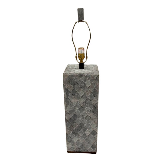 Currey & Co Gray Leather Suede Basket Weave Lamp For Sale