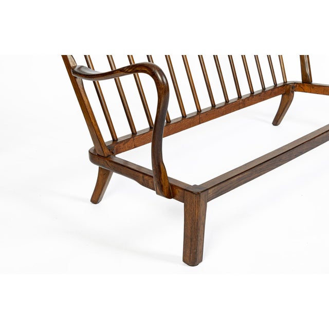 Danish Modern Solid Walnut Spindle Back Sofa in Schumacher Fabric, Circa 1960 For Sale - Image 16 of 18