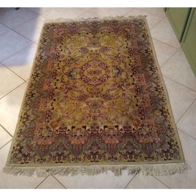 Red Kashmir Indo Kerman Wool Rug-4′ × 6′ For Sale - Image 8 of 8