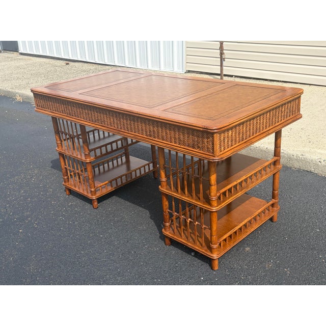 Vintage Faux Bamboo British Colonial Desk For Sale In Philadelphia - Image 6 of 11