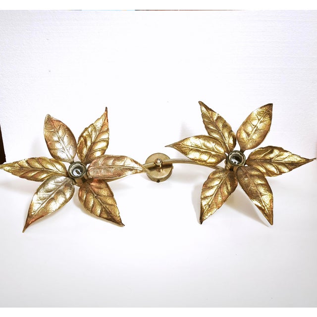 Mid-Century Modern Vintage Brass Flower Wall Lamp by Willy Daro for Massive, Belgium, 1970s For Sale - Image 3 of 18